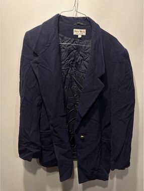 John Weitz Navy Wool Cashmere Blend Blazer Jacket Size 10